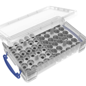 Feldherr paint racks + token trays for 4l Really Useful Boxes - 56 Citadel paint pots (12 ml / 18 ml / 24 ml) + game material