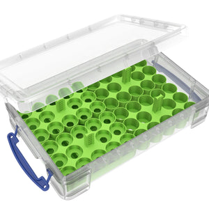 Feldherr paint racks + token trays for 4l Really Useful Boxes - 56 Citadel paint pots (12 ml / 18 ml / 24 ml) + game material