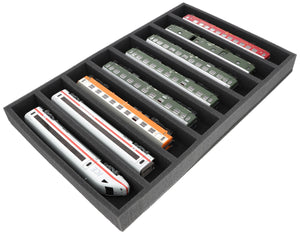 DS050A001 Foam inlay H0 Gauge - horizontal - 8 slots for model railway locomotives, wagons and vehicles