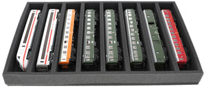 DS050A001 Foam inlay H0 Gauge - horizontal - 8 slots for model railway locomotives, wagons and vehicles