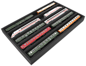 DS050A002 Foam inlay H0 Gauge - horizontal - 5 slots for model railway locomotives, wagons and vehicles