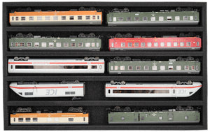 DS050A002 Foam inlay H0 Gauge - horizontal - 5 slots for model railway locomotives, wagons and vehicles