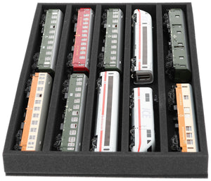 DS050A002 Foam inlay H0 Gauge - horizontal - 5 slots for model railway locomotives, wagons and vehicles