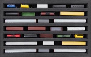 Feldherr Storage Box DSLB075 for model railway locomotives, wagons and vehicles - 7 slots for TT Gauge - vertical