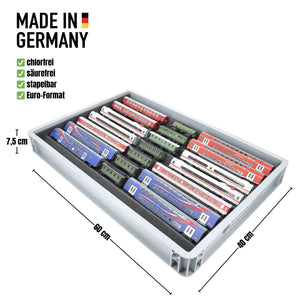Euro Box mit Zugliege - 7 compartiments pour le gabarit TT - pour les locomotives, les wagons et les véhicules ferroviaires miniatures