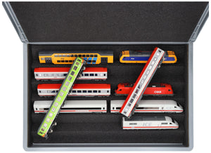 Feldherr Eurobox 60x40 Set with Zugliege - 5 compartments for H0 Gauge - for model railway locomotives, wagons and vehicles