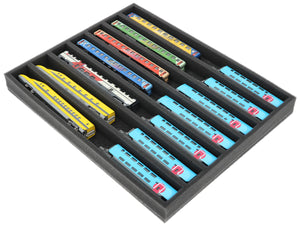 FS035A001 Foam inlay N-gauge - horizontal - 7 slots for model railway locomotives, wagons and vehicles