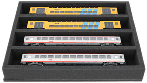 FS050A005 Foam inlay H0 Gauge - horizontal - 4 slots for model railway locomotives, wagons and vehicles