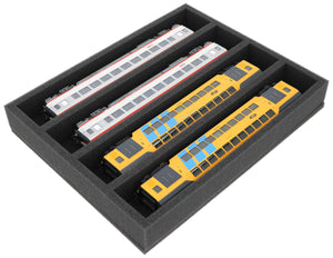 FS050A005 Foam inlay H0 Gauge - horizontal - 4 slots for model railway locomotives, wagons and vehicles