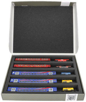 Feldherr Storage Box FSLB040 for model railway locomotives, wagons and vehicles - 5 slots for TT gauge - horizontal