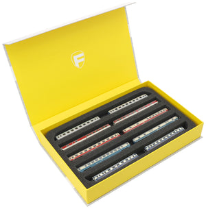 Feldherr Magnetic Box yellow for model railway locomotives, wagons and vehicles - 5 slots for Z Gauge - horizontal