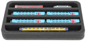HS035A002 Foam inlay N Gauge - horizontal - 4 slots for model railway locomotives, wagons and vehicles