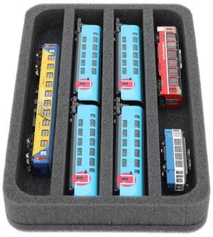 HS035A002 Foam inlay N Gauge - horizontal - 4 slots for model railway locomotives, wagons and vehicles