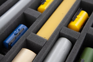 HS050A006 Foam inlay TT-gauge - vertical - 4 slots for model railway locomotives, wagons and vehicles