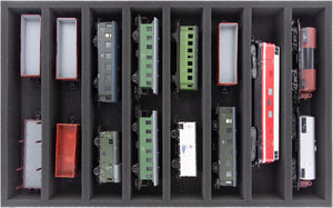 DS050A004 Foam inlay 00 Gauge - horizontal - 8 slots for model railway locomotives, wagons and vehicles
